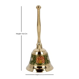 Solid Brass Hand Call Bells Handbells Loud Ringing Bell Hand Held Service Bell Animal Bell Hand Painted Wedding Bell Office Bell Decoration 14 x 6 cm Green
