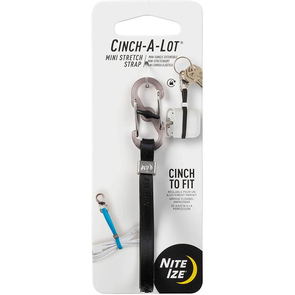 Nite Ize Cinch-A-Lot Mini Stretch Strap, Adjustable Slider and Strap Holds Earbuds Cases, Hand Sanitizer and Lip Balm, Black