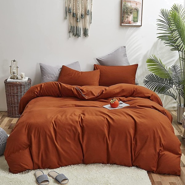 Luxlovery Burnt Orange Comforter Set King Rust Bedding Comforter Set Caramel Solid Blanket Quilts 3 Piece Cinnamon Color Bedding Set for Women Men King Bed