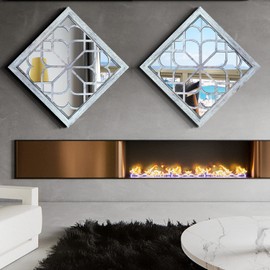 Wocred 2 PCS Square Wall Mirror,Gorgeous Rustic Farmhouse Accent Mirror,Rustic White Color Entry Mirror for Bathroom Renovation,Bedrooms,Living Rooms and More （20”）