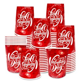 50 PCS Valentines Paper Cups 9oz Red Heart Design Disposable Cups for Valentines Day Party Supplies Favors Galentines Table Decor