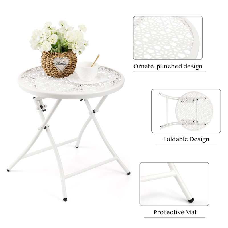 TeoKJ Folding Outdoor Side Tables, Anti Rust Small Patio Table