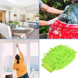 M METERXITY Pack of 2 Microfibre Wash Gloves - Chenille Reusable Gloves for Cleaning Scratch-Free Use Kitchen / Home Cleaning / Cars / Mirrors (7.87 x 5.9 Inches Green)