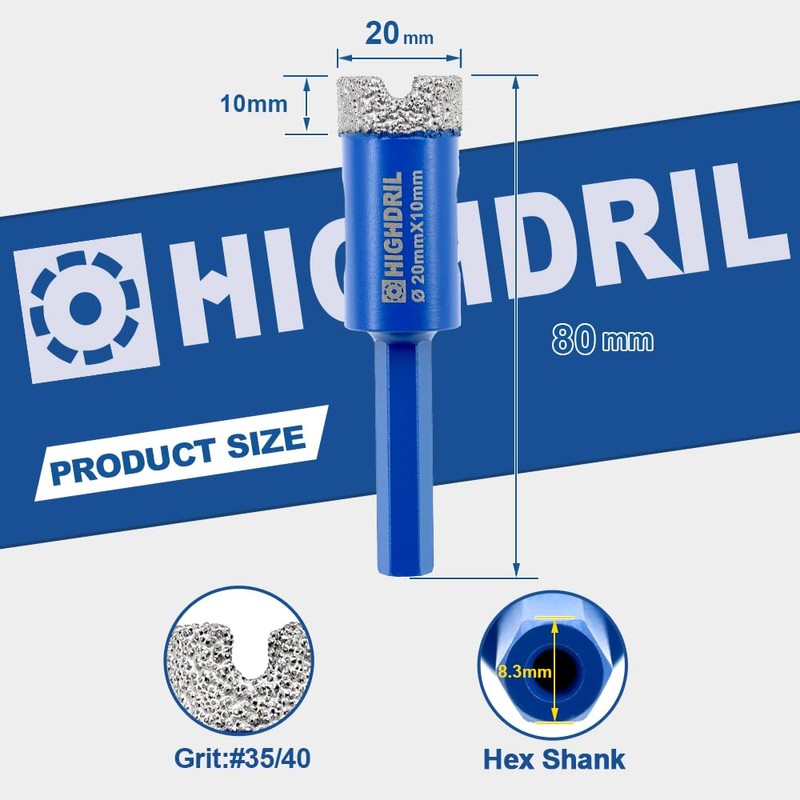 Dry Diamond Tile Drill Bit with Hex Shank,HIGHDRIL Diameter 2pcs