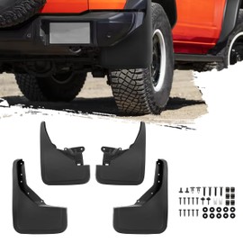 KUAFU Front & Rear Mud Flaps Splash Guards Compatible with 2021-2025 Ford Bronco Replacement for M2DZ-16A550-AA M2DZ-16A550-BB Black Plastic (Not Fits Sport Model)