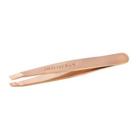 TWEEZERMAN 1252-RSGR Mini Version Tweezers with Hand-Finished Slanted Tip for Eyebrow Plucking Rose Gold