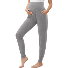 Escaco Women's Maternity Pants Clothes Pajamas Sweatpants Over Belly Pregnancy Must Haves Lounge Pants Joggers with Pockets Grey