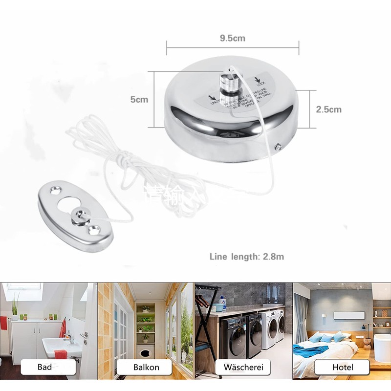 BORDSTRACT Retractable Clothesline 2.8m/9ft Stainless Steel Extendable Clothesline for Shower