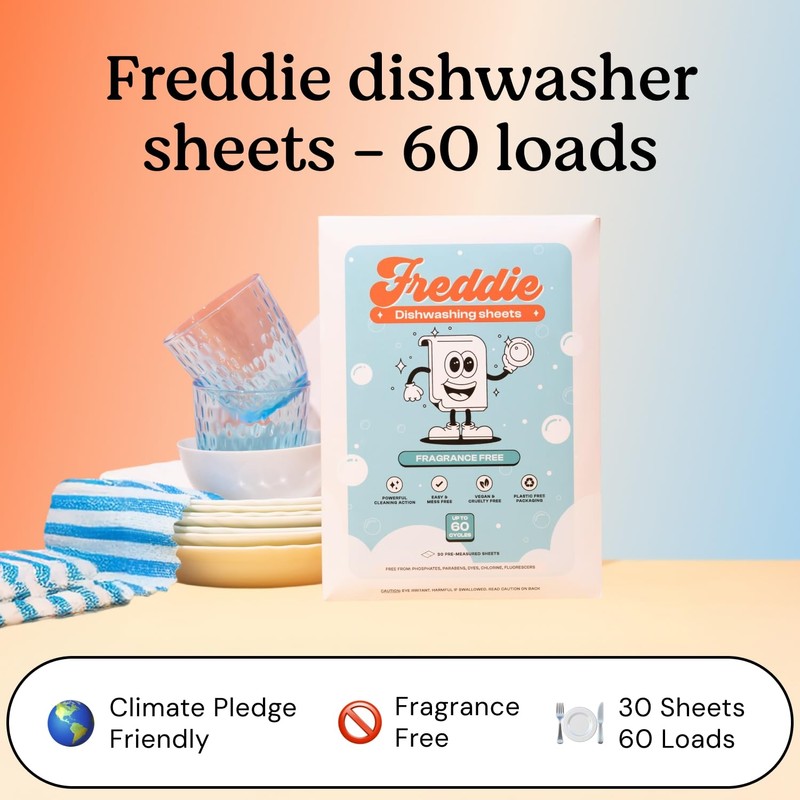 Freddie Dishwasher Sheets Fragrance Free - Space-Saving Alternative to Liquid