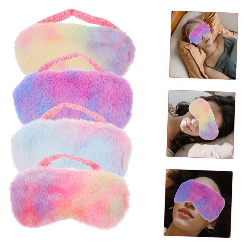 Baluue 4Pcs Colored Plush Sleeping Eye Masks Soft Eye Covers
