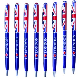 Souvenirs London Pens Union Jack Blue I Love London Pens Set of 8 British Gift Pens UJ UK England pen