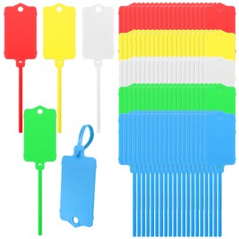 LeonBach 100 PCS Plastic Shipping Tags,1.46" x 2.48", Waterproof Labels Writable Hanging Tag with Sealing Strap,Shipping Cable Tie Label Tags for Keys Luggage Logistic Retail Inventory(Multicolored)