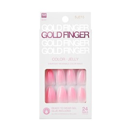 GoldFinger False Nails Kit, Jelly Pink Color Ready to Wear Gel & Manicure Stick included, Long-Lasting Hottest Trend Glue on Nails, Convenient & Easy to Apply (Chantilly Pink)