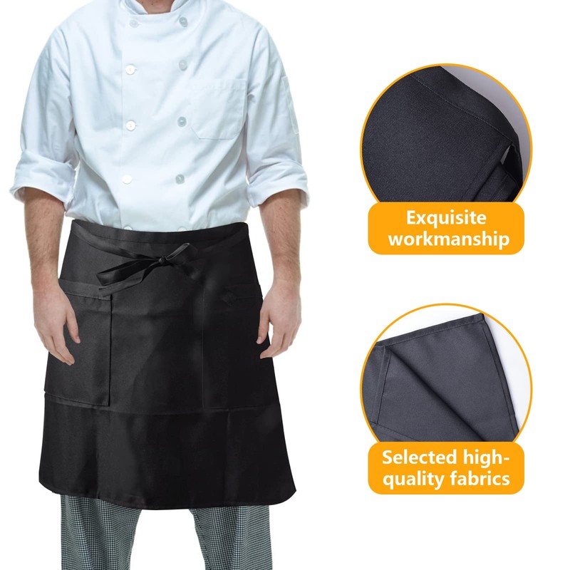 NiceLand Black Waist Apron 2 Pieces Pre-Tie Apron with 2