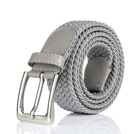 BSLLNEK Elastic Braided Belt, 1 3/8", Woven Stretch Belt for Golf Casual Jeans Shorts Pants (Gray, Small (28-32" Waist))