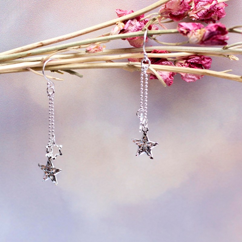 Tuscany Silver Sterling Silver Double Star Drop Earrings