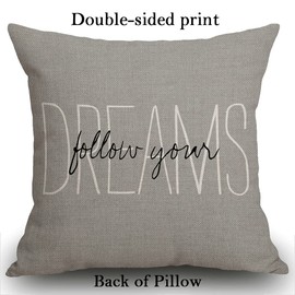 Smooffly Throw Pillow Case Rustic Gray Follow Your Dreams Cushion Cover 18x18 inch Linen Square Throw Pillow Cover for Living Room Sofa Couch Bed Pillowcase 45cm x 45cm