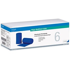 Höga Pharm Mubilast-Color 6 cm x 4 m Stretched Pack of 20 Blue Elastic Fixation Bandage for Fixing Wound Dressings, Skin-friendly, Breathable, Non-Slip