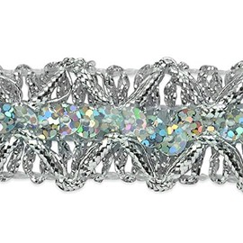 Trims By The Yard Sheba Diamond Sequin Braid Trim, 7/8-Inch Versatile Sequins for Crafts, Durable Sequin Trim for Fashion, Home Decor, and Party Outfits, 20-Yard Cut, Silver