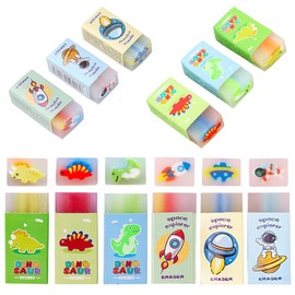 Eraser Set of 6 for Children, Eraser with Pattern, Fun Eraser with Inlay for School, Home, Office, School Supplies, Stationery, Eraser for Gifts for Children, Students