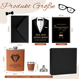 Best Man Hip Flask Willst Du Mein Trauzeuge Sein Geschenk Trauzeugen mit Karte 8oz Hip Flask with Engraving Leather Brown 4 Cups Funnel in Black Gift Box Stainless Steel Shot Glasses Man for Wedding