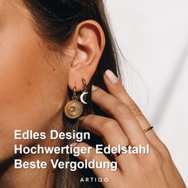 ARTIQO Creole earrings made of stainless steel (gold, silver) hoop earrings with pendant (1.5 cm diameter) statement earrings with moon pendant - waterproof and skin-friendly - model Lua, Stainless