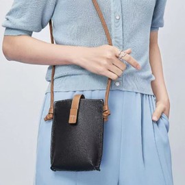 LEOLEO Shoulder Bag, Genuine Leather, Adjustable Length, Smartphone Pouch, Women's, Shoulder Bag, Smartphone Pochette, Mobile Pouch, Cross-body, Vertical, Simple, Black