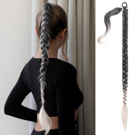Mebeli Braided Ponytail Extension, Braid Extensions Long Braided Ponytail Extension for Black Women With Hair Tie,Straight Wrap with Braid Ponytail Extension Synthetic Hair Pieces 34 Inch T-grey. …