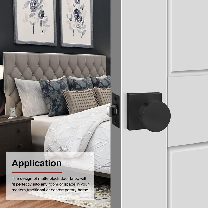 Haidms Matte Black Door Knobs Interior, Heavy Duty Square Black