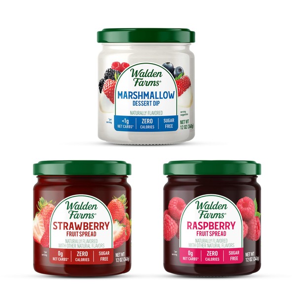 Walden Farms Variety Pack Fruit and Dipping Spread 12 oz (3 Pack) - Marshmallow, Strawberry, and Raspberry Spread - Perfect for Snacks, Dessert Topping, Toast, Bread, Waffles, Pancakes, Muffins and More