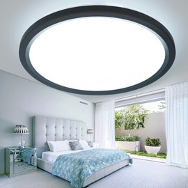 slochi 49 cm Ceiling Light LED 46 W 4600 LM, 3000 K/4000 K/6500 K Ceiling Light Flat Waterproof Round Bathroom Lamp Ceiling for Bathroom Kitchen Living Room Bedroom Dining Room Office Black