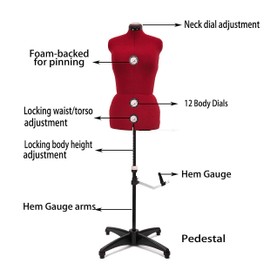 BHD BEAUTY Red 13 Dials Female Fabric Adjustable Mannequin Dress Form for Sewing, Mannequin Body Torso with Tri-Pod Stand, Up to 70" Shoulder Height. (Large)