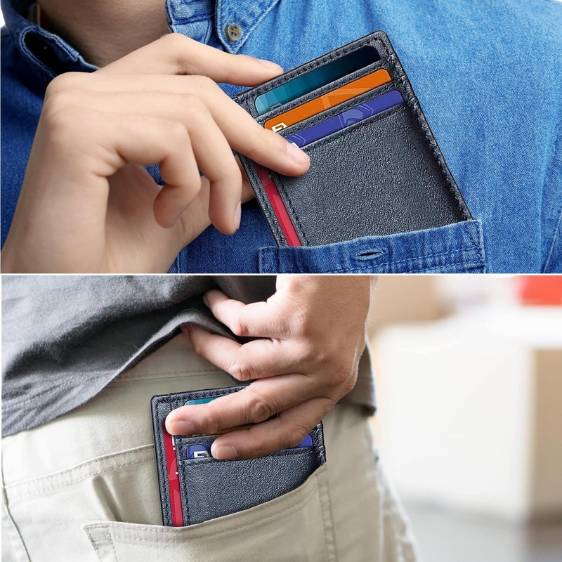 AMEHA Men's Minimalist Slim Wallet Front Pocket Genuine Leather RFID