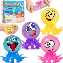 Pack of 4 Octopus Anti-Stress Balls, Stress Ball Adults and Children, Octopus Anti-Stress Balls, Mochi Squishy Fidget Toy, Squishy Ball, Stress Balls, Relieves Stress and Anger, Sugar Ball Stress Ball