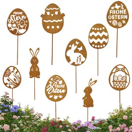 CHENBOOW Garden Stake, Pack of 10 Garden Stakes, Easter Rust, Flower Stakes, Easter Rust, Easter Stake, Garden Stake, Garden Stake, Decorative Garden Decoration for Outdoor Use