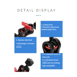 Suction Cup Camera Car Mount, Camera Suction Mount with Dual Ball Articulating Arm, 1/4 Screw Hole, 360° Horizontal Adjustment and Rotation, for Action Cameras, Digital SLR Cameras