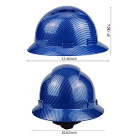 TOKISHI Full Brim Hard Hat - OSHA Safety Helmet Durable Lightweight Carbon Fiber Hard Hat for Construction, 6-Point Ratchet Suspension Protective Gear for Men and Women (Brilliant Blue, Standard)