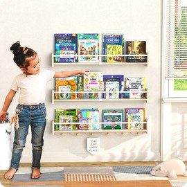 Nursery Book Shelves 34 inchs, Floating Book Shelves for Wall Nursery, Wall Mount Nursery Shelves Set of 3, Perfect for Living Room, Kids Room, Playroom & Bedroom.