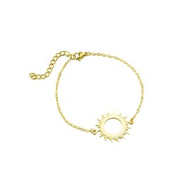 MYANAIL Stainless Steel Sun Bracelet Jewelry Sunshine Circle Chain Bracelet Simple Sunburst Hollow Bangle for Women (Gold)