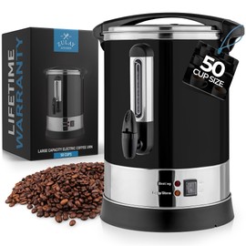 Zulay Commercial Coffee Maker Machine Urn - Large Percolator Pot Dispenser With Double-Wall Stainless Steel, Quick Brew, Stays Hot - Also for Water, Tea, Beverage at Events & Catering - 50 Cup Black
