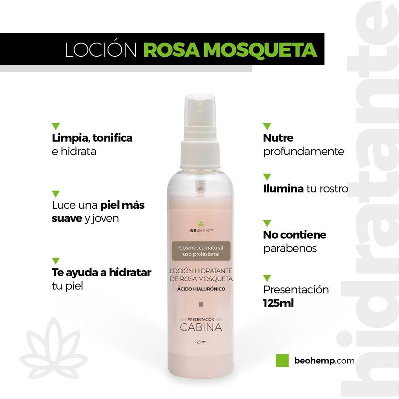 Loción facial hidratante rosa mosqueta y ácido hialurónico 125 ml