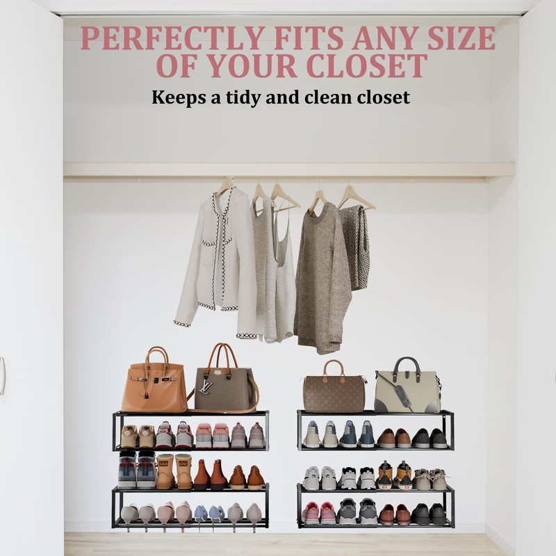 4 Pack Expandable Wall Mounted Shoe Rack, 17"-31" Adjustable Hanging