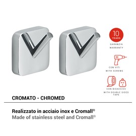 Gedy Tonga 2 Ganci Singoli Appendiabiti Bagno da Muro, Fissaggio Tramite Viti o Adesivo Incluso, Finitura Cromato, 2 Ganci Appendi Accappatoio da Muro Realizzati in Acciaio Inox e Cromall