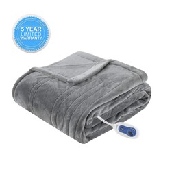 Beautyrest Plush Electric Blanket Throw for Cold Weather Multi-Level Heat Settings Controller, Secure Comfort Low EMF Technology and Auto Shut Off Safety, 60x70, Grey