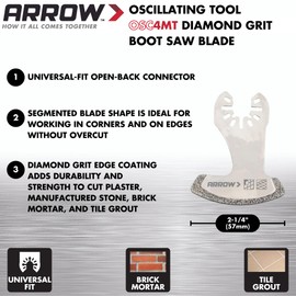 Arrow OSC4MT-1 Diamond Grit Oscillating Tool Boot Saw Blade for Brick Mortar and Tile Grout, Universal, Fits Most Multitools, 2-1/4 Inch