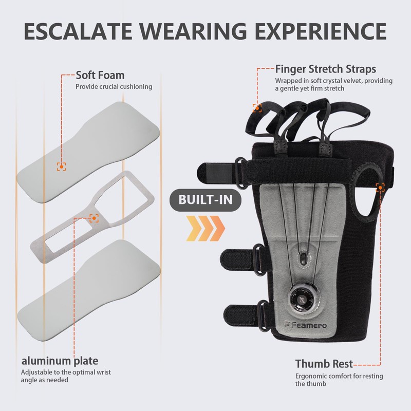 Feamero Radial Nerve Palsy Splint with Knob, Adjustable Dynamic Wrist