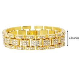 8 inch Cuban Link Bracelet Gold Plated Copper Hip Hop CZ Diamond Iced Out Jewelry Gift For Men Women (C Gold)
