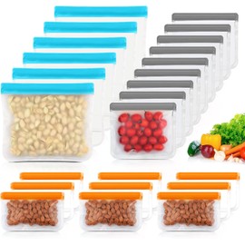 Bolsas Almacenamiento Reutilizables para Alimentos, 24 Piezas de Bolsas Herméticas para Alimentos, Bolsas para Congelar Alimentos, con 3 Tamaños, para Sándwiches, Frutas, Verduras, Aperitivos y Carne