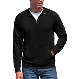 ZIWOCH Mens Quarter Zip Pullover Sweatshirt Long Sleeve Cotton Outdoor Hoodies with Pocket Black