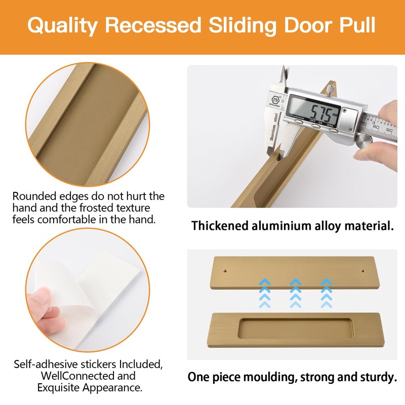 MOROBOR 18CM Self-Stick Rectangual Sliding Door Pulls, 2pcs Champagne Gold